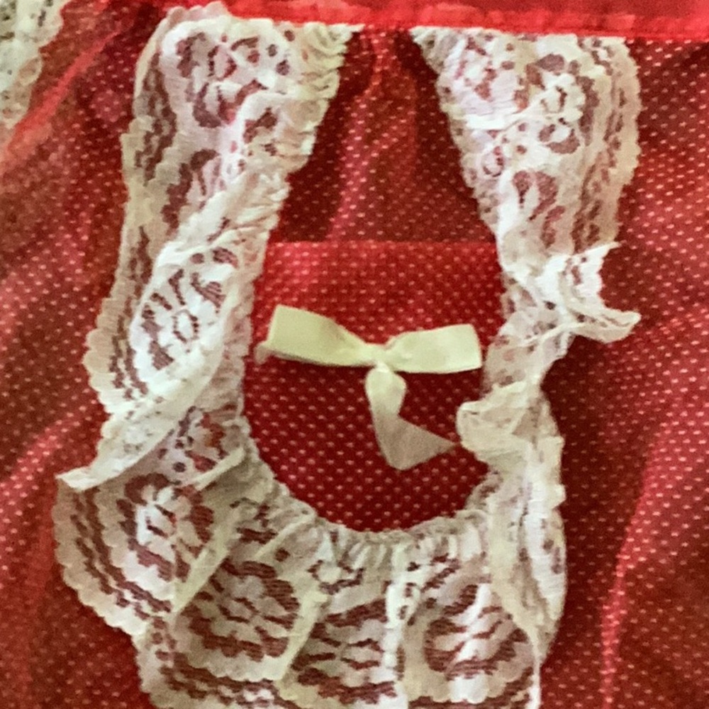 SWISS DOT Vintage Apron RED SHEER HANDMADE w/Lots ❤️